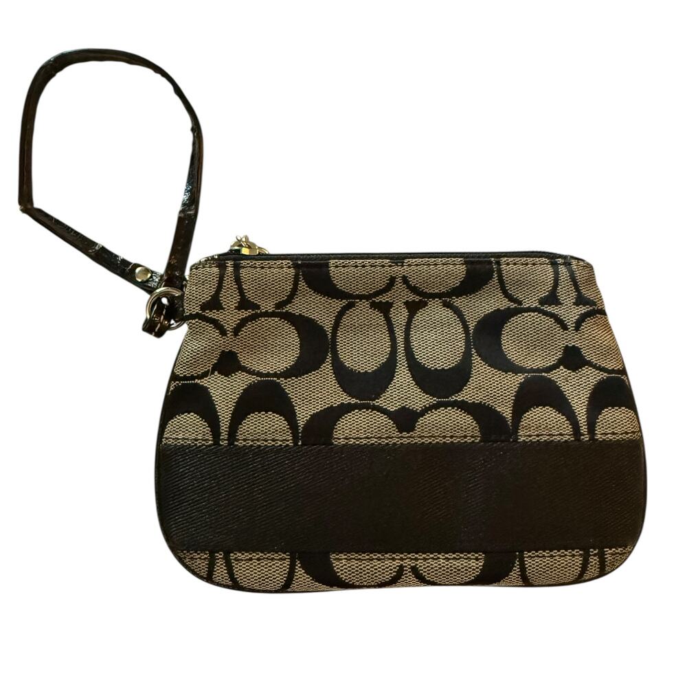 Coach Black Signature CC Monogram Wristlet